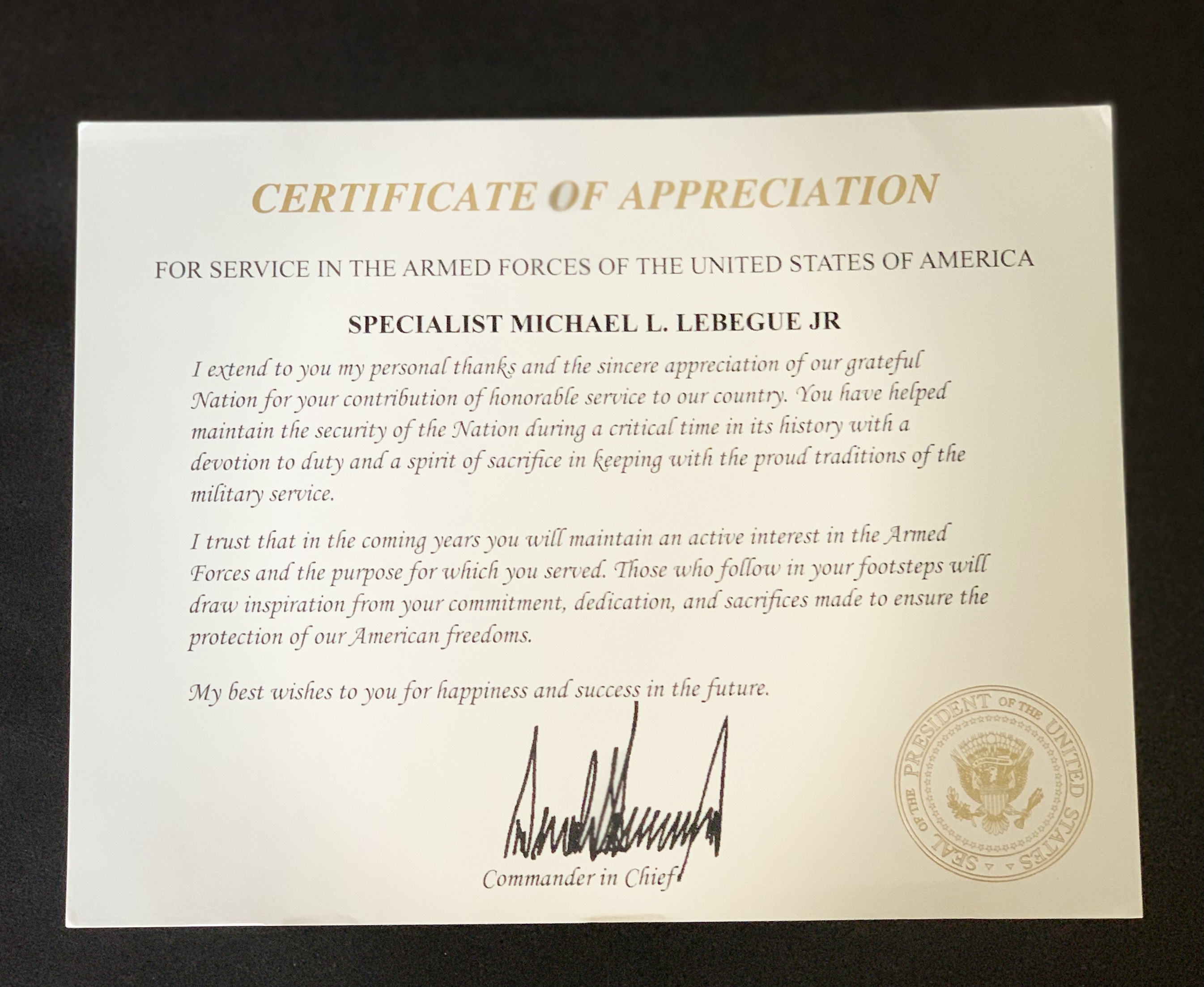 Certificate of Appreciation