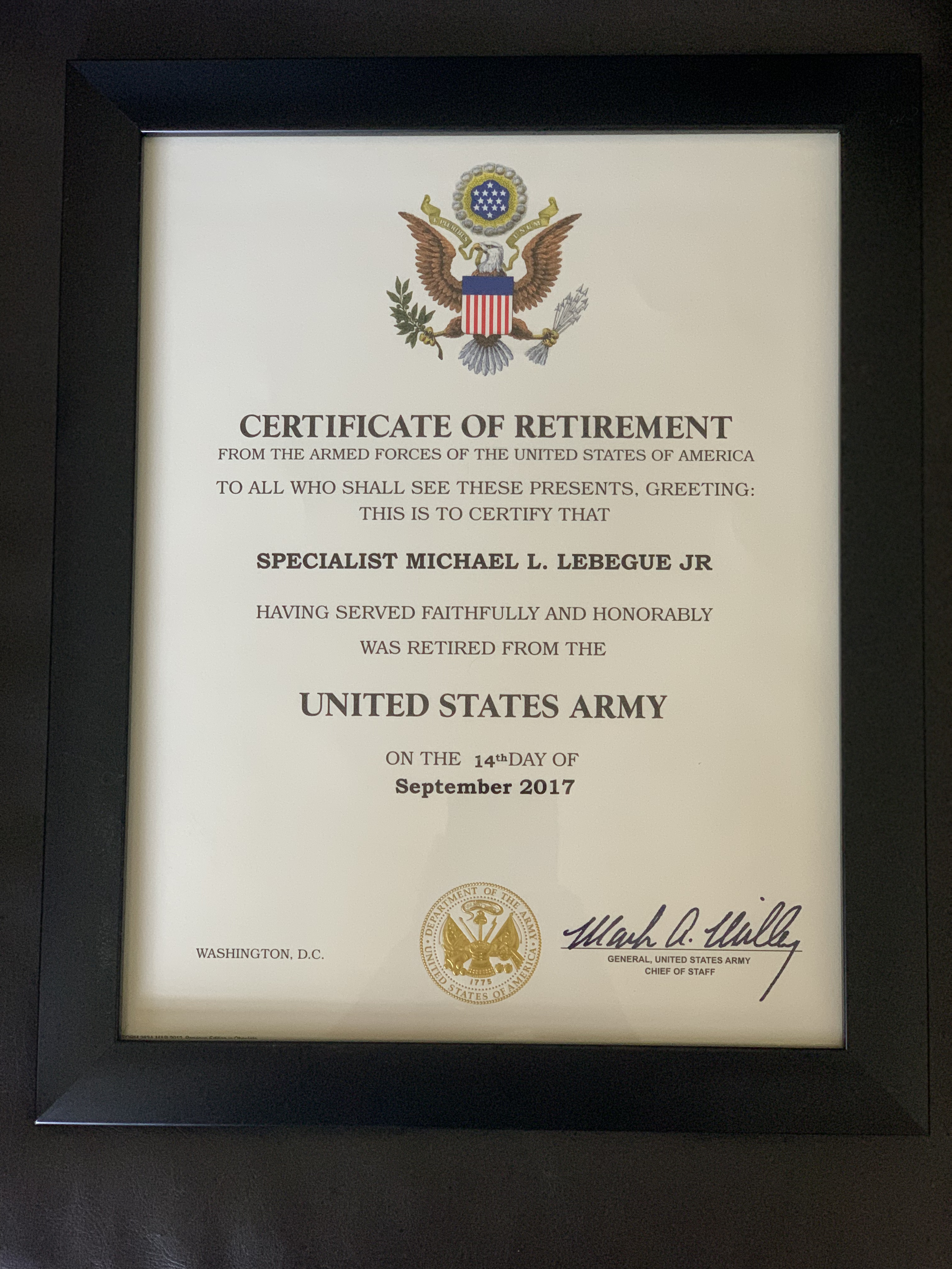 Certificate of Retirement