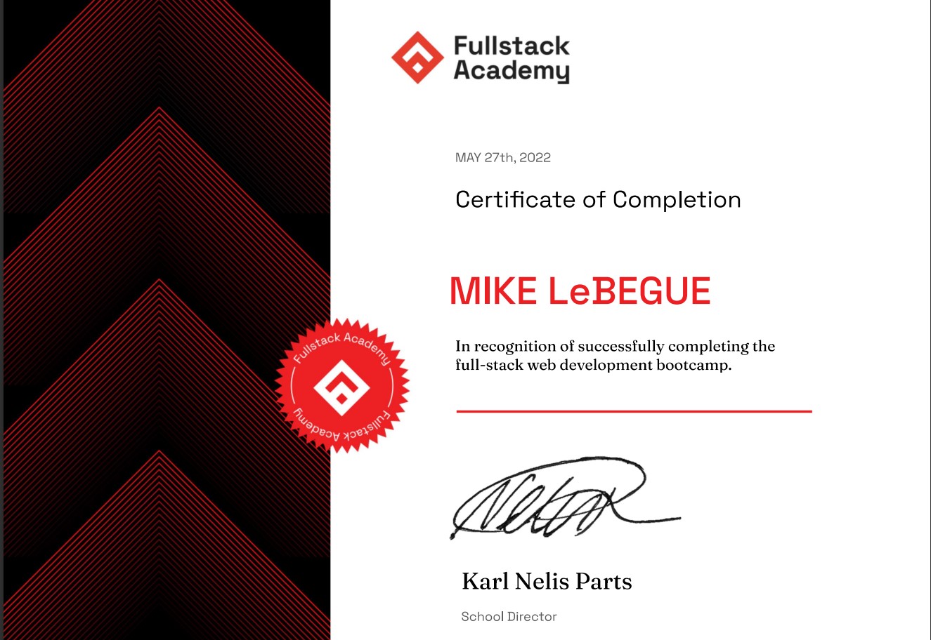 FullStack Academy Certificate